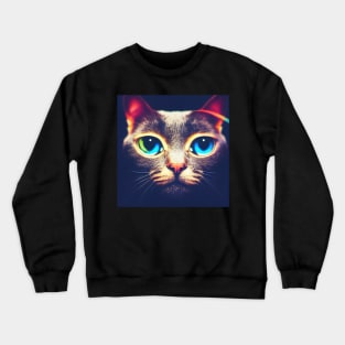 Up Close And Personal - Big Blue Eyed Cat Photorealistic Portrait Crewneck Sweatshirt